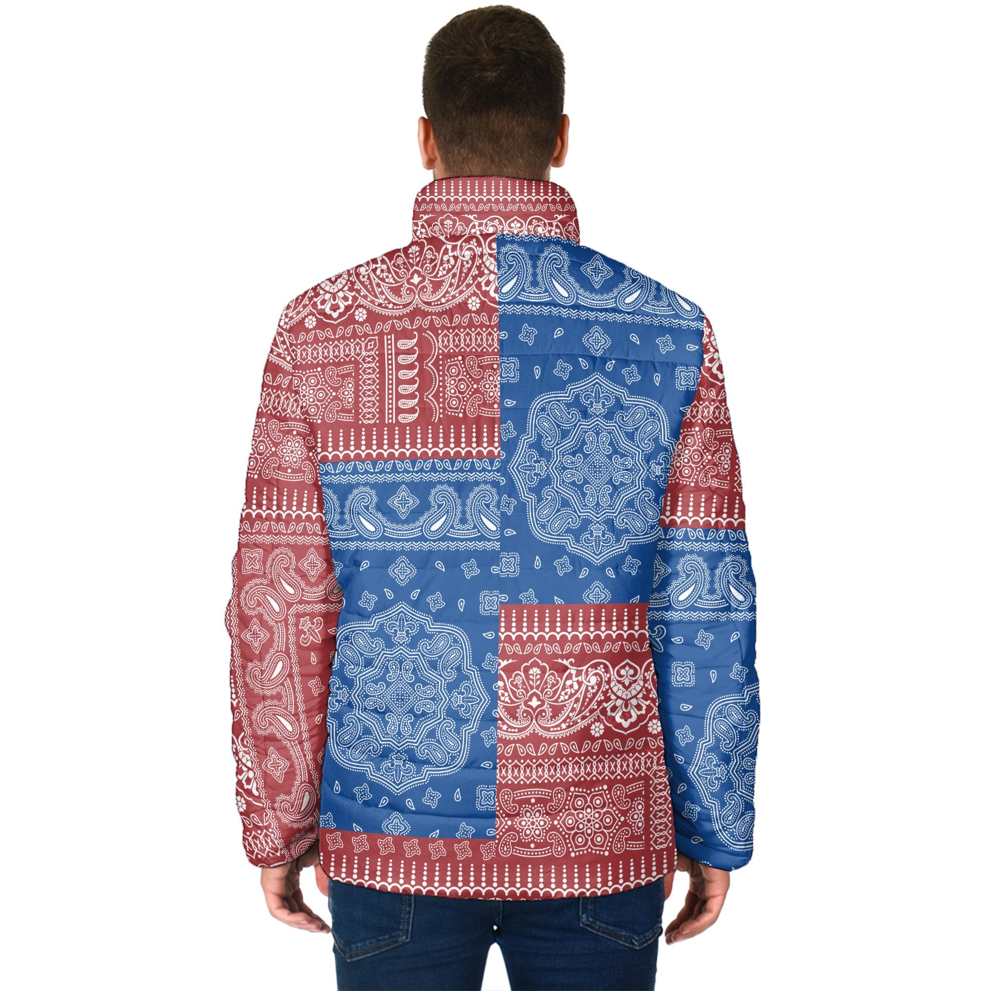 Latvia Men Padded Jacket Flag And Paisley Basic Style 2