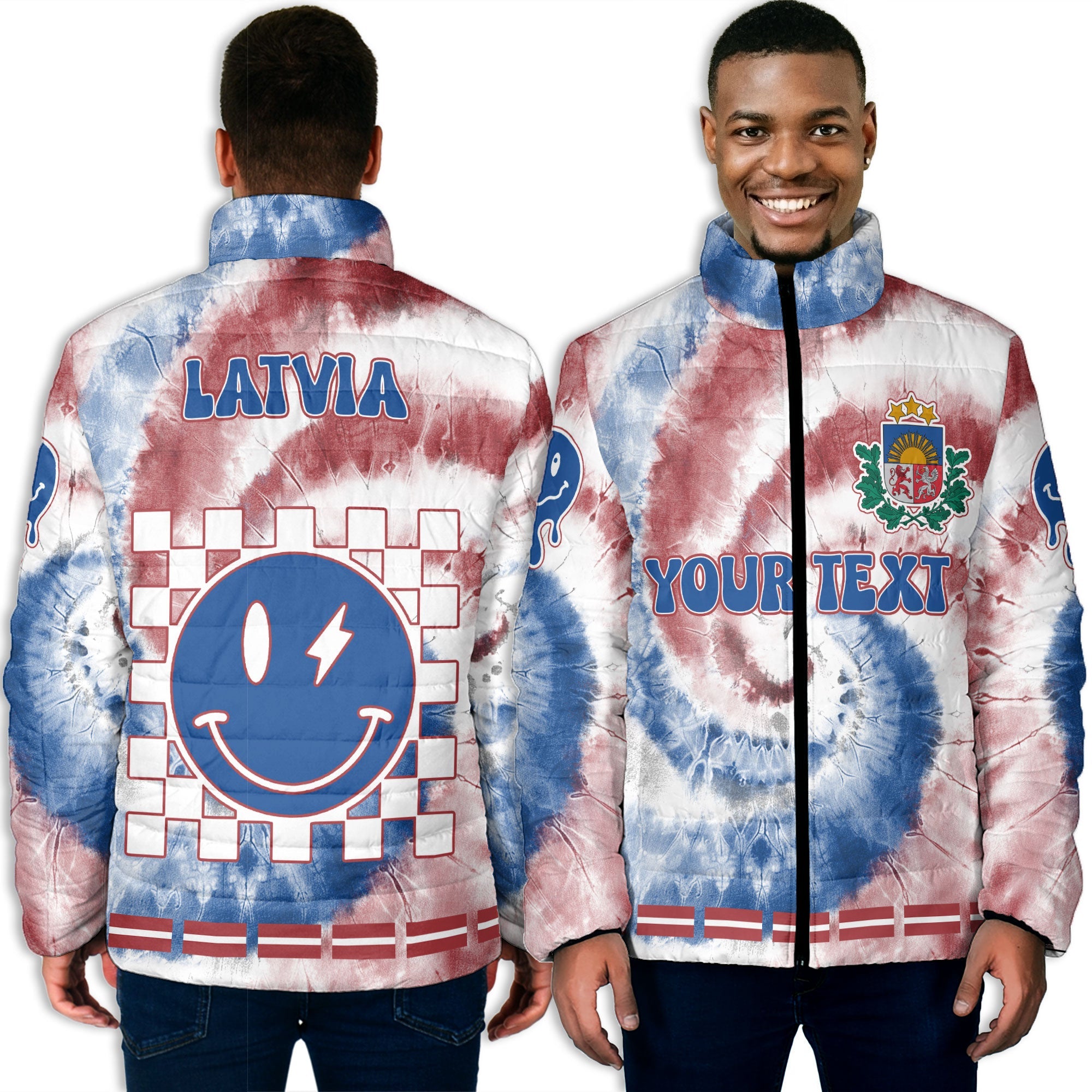 Latvia Men Padded Jacket Custom Tie Dye Style 3