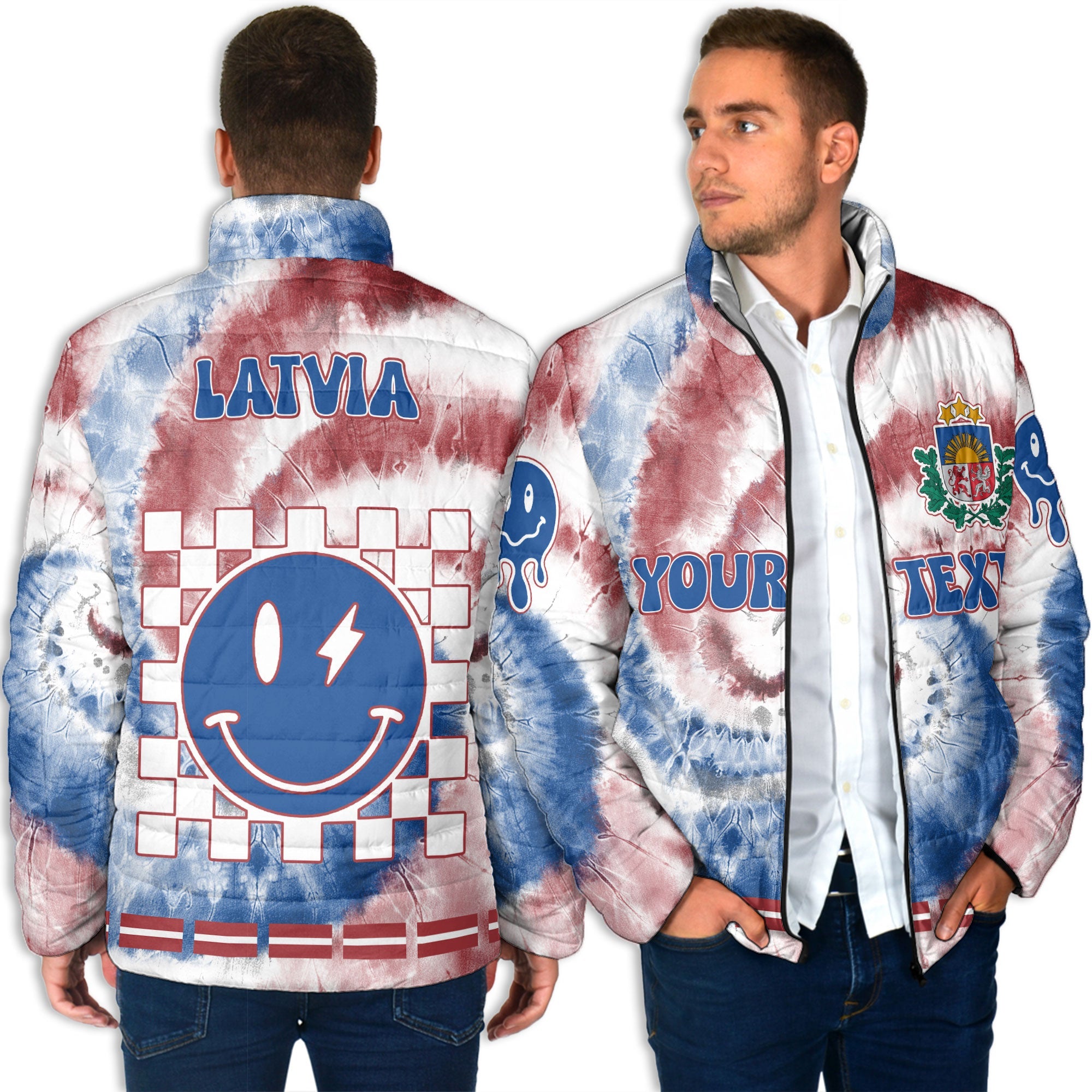 Latvia Men Padded Jacket Custom Tie Dye Style 4