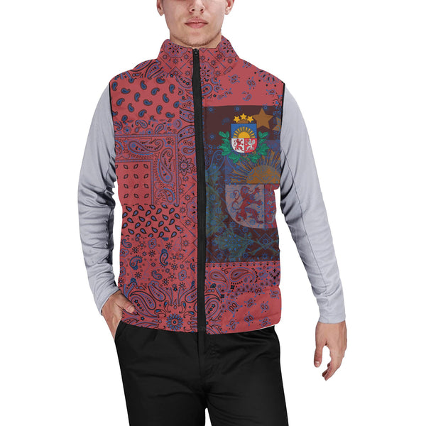 Latvia Men Padded Jacket Vest Paisley Flag And Skull Style 1