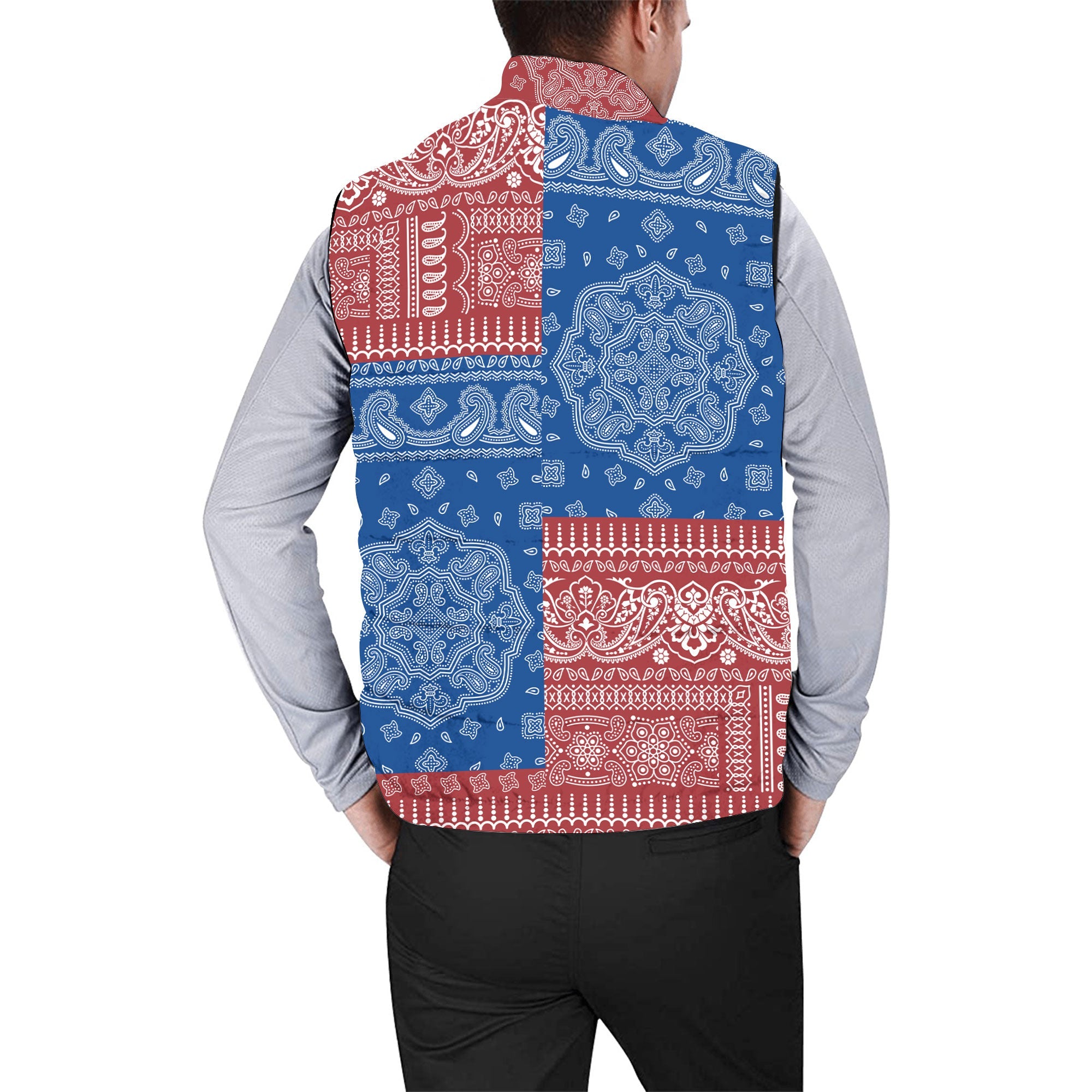 Latvia Men Padded Jacket Vest Flag And Paisley Basic Style 2