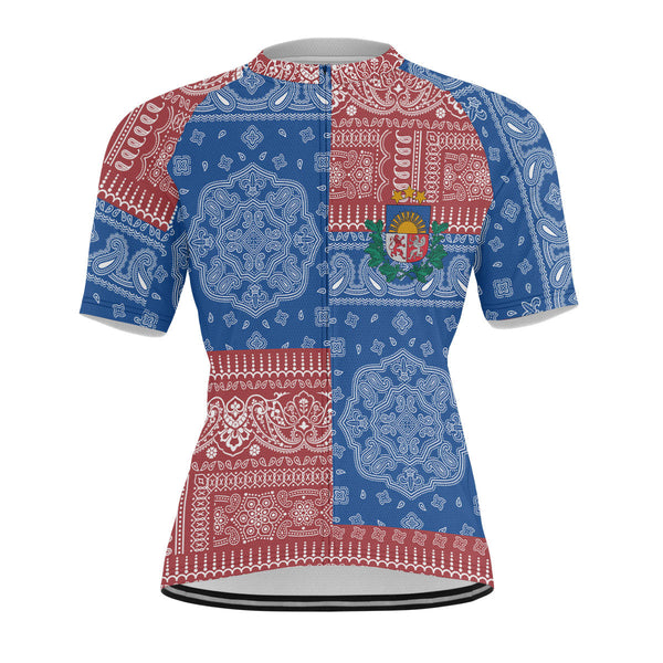 Latvia Men Cycling Jersey Flag And Paisley Basic Style 1