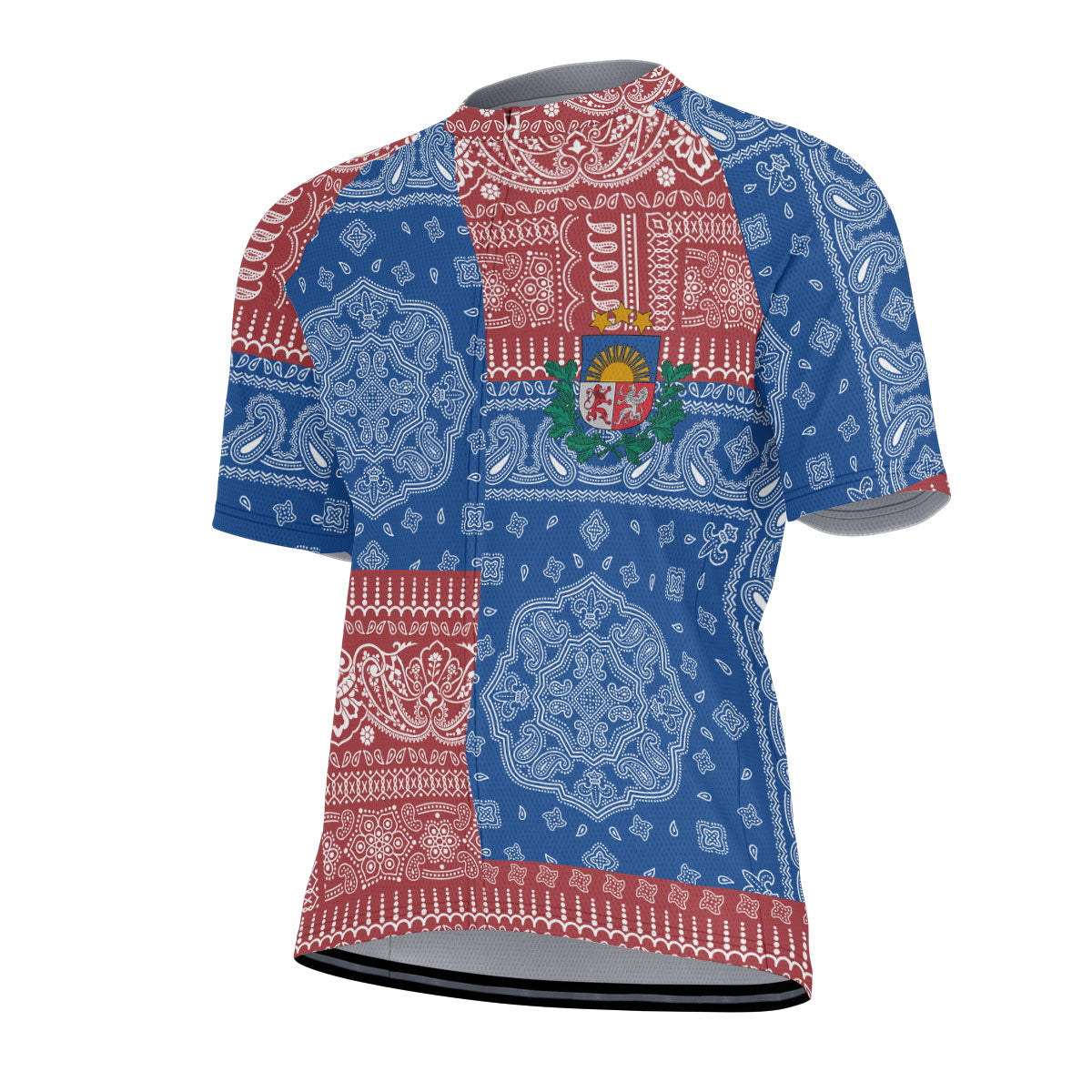 Latvia Men Cycling Jersey Flag And Paisley Basic Style 2