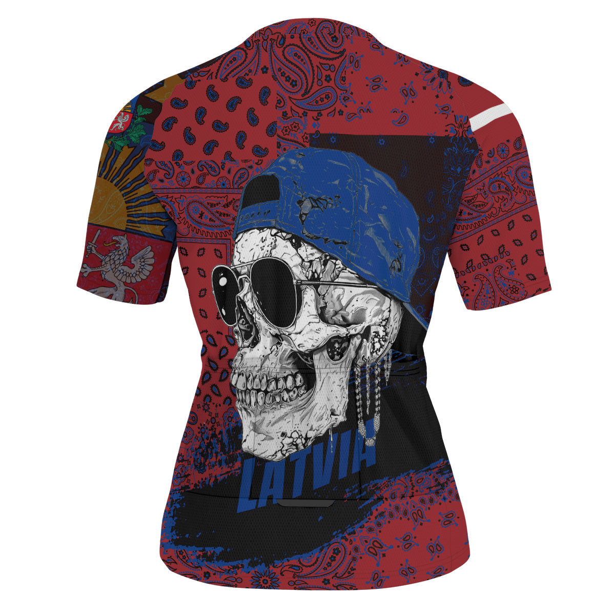 Latvia Men Cycling Jersey Paisley Flag And Skull Style 3