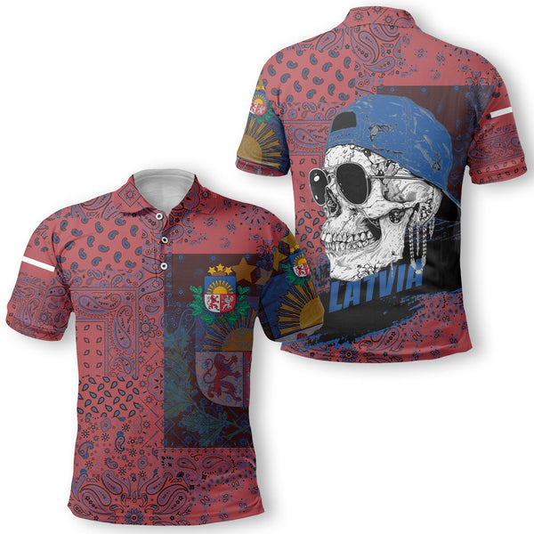 Latvia Polo Shirt Paisley Flag And Skull Style 1