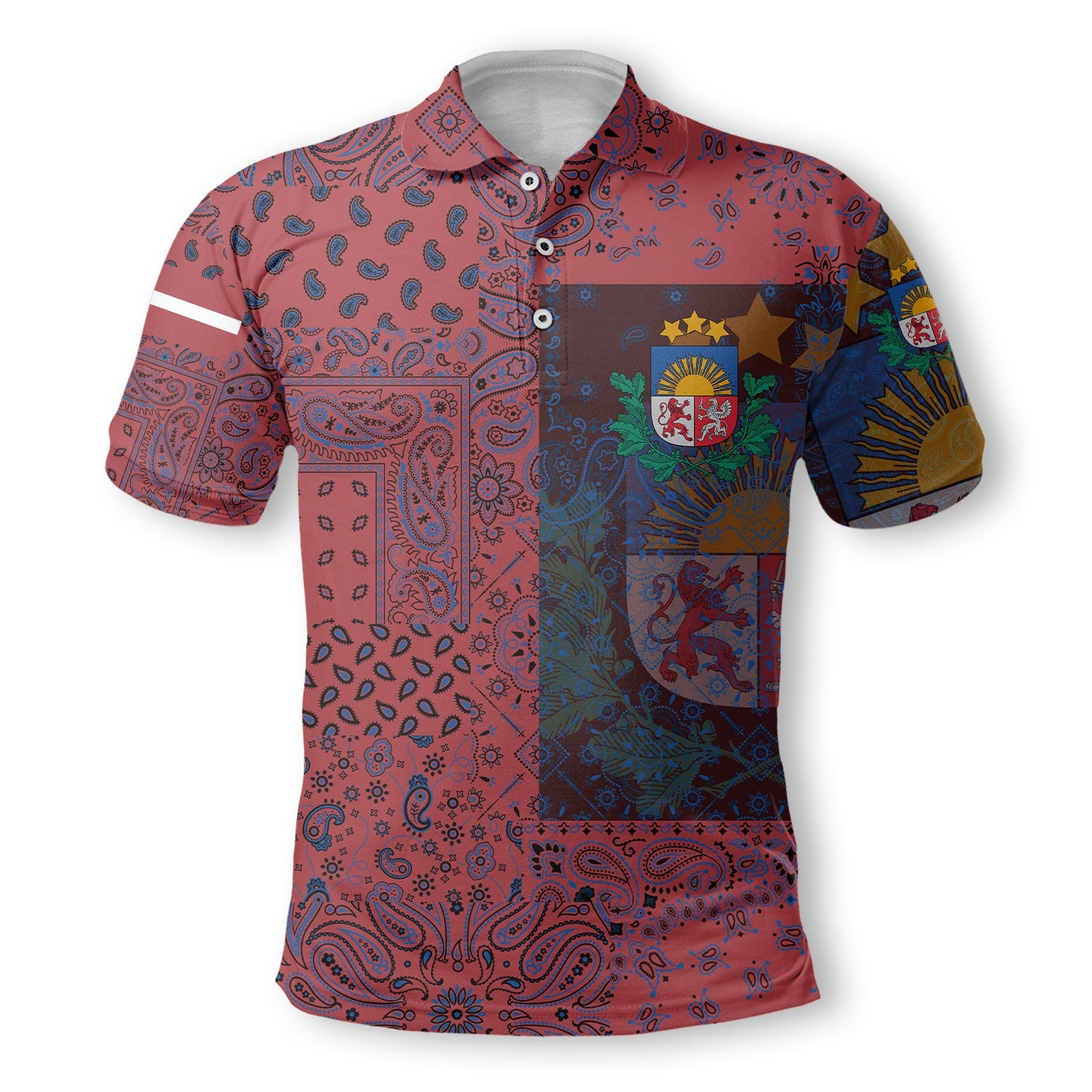 Latvia Polo Shirt Paisley Flag And Skull Style 2