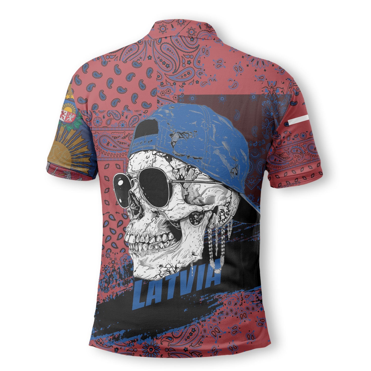 Latvia Polo Shirt Paisley Flag And Skull Style 3