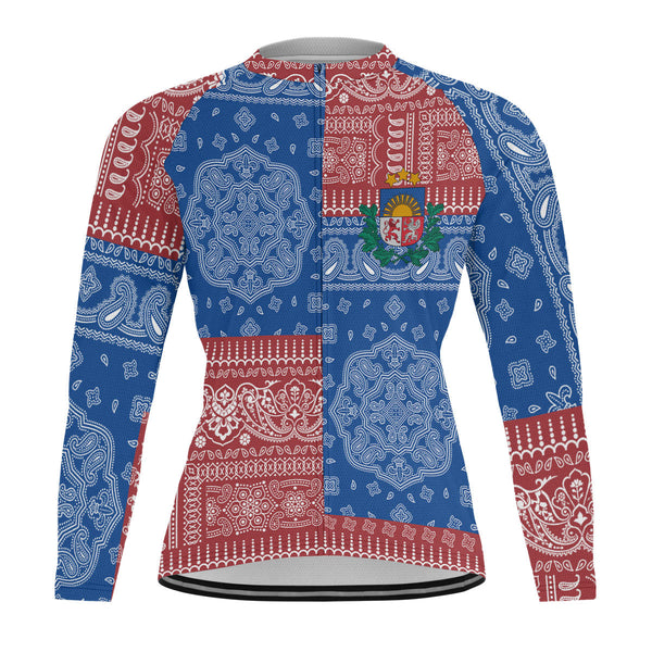 Latvia Raglan Men Cycling Jersey Long Sleeve Flag And Paisley Basic Style 1