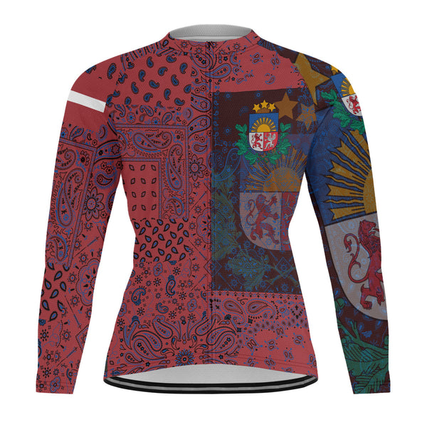 Latvia Raglan Men Cycling Jersey Long Sleeve Paisley Flag And Skull Style 1