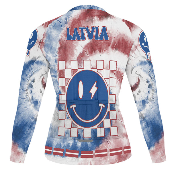 Latvia Raglan Men Cycling Jersey Long Sleeve Custom Tie Dye Style 1