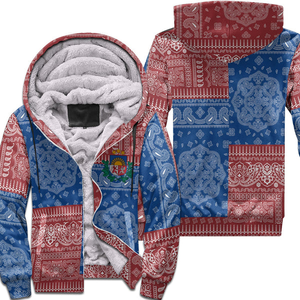 Latvia Sherpa Hoodie Flag And Paisley Basic Style 1