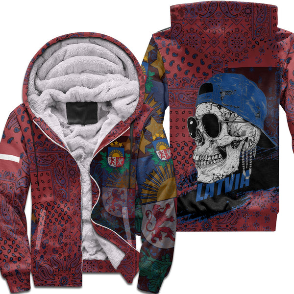 Latvia Sherpa Hoodie Paisley Flag And Skull Style 1