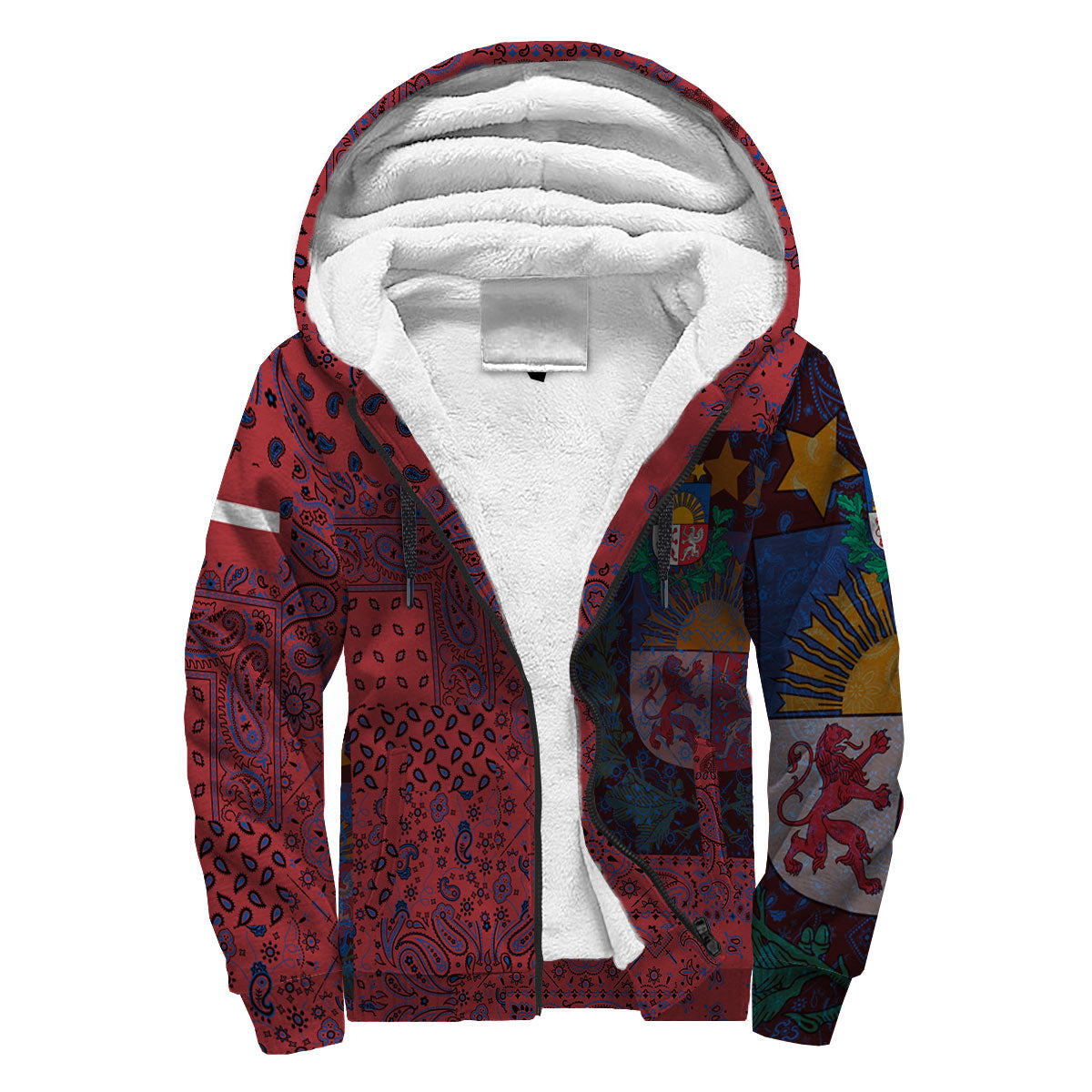 Latvia Sherpa Hoodie Paisley Flag And Skull Style 3