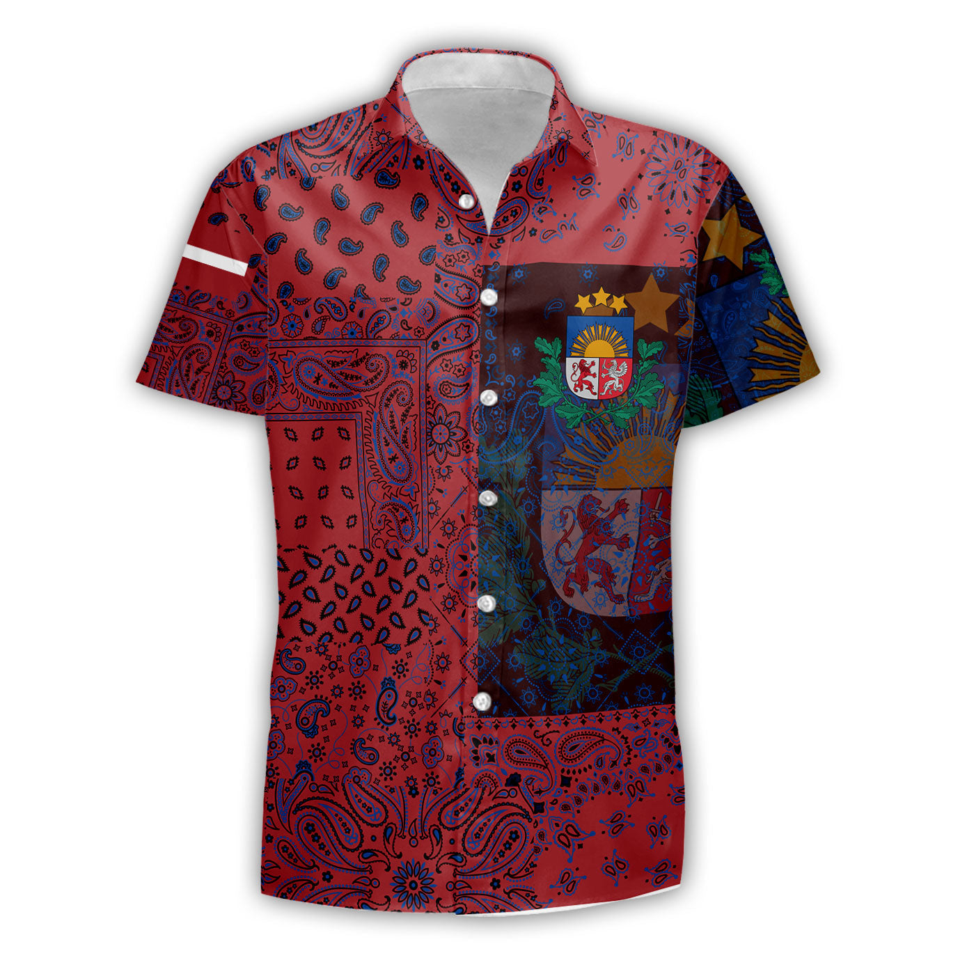 Latvia Short Sleeve Shirt Paisley Flag And Skull Style 1