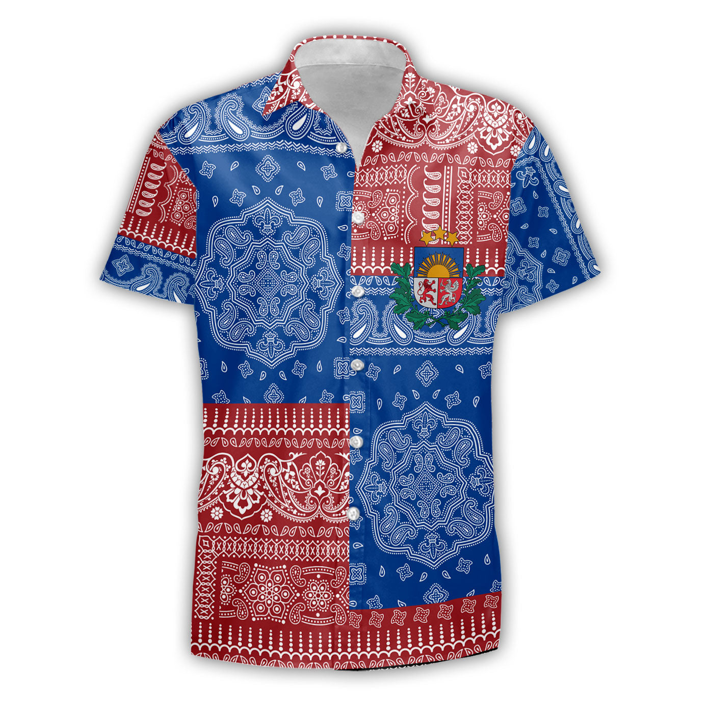 Latvia Short Sleeve Shirt Flag And Paisley Basic Style 2