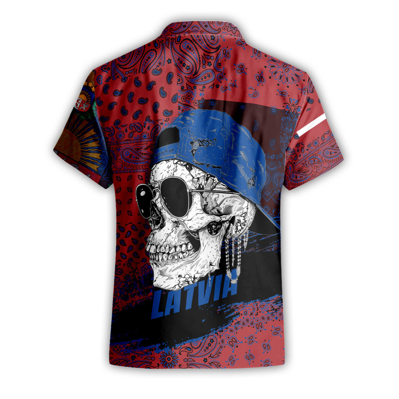 Latvia Short Sleeve Shirt Paisley Flag And Skull Style 2