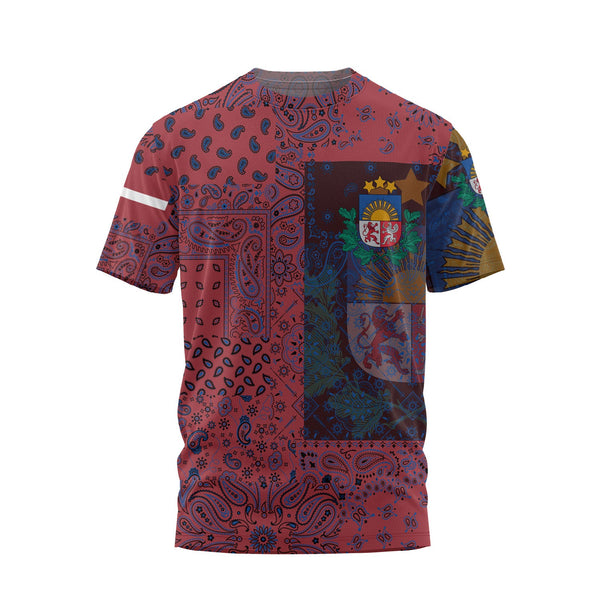 Latvia T Shirt Paisley Flag And Skull Style 1