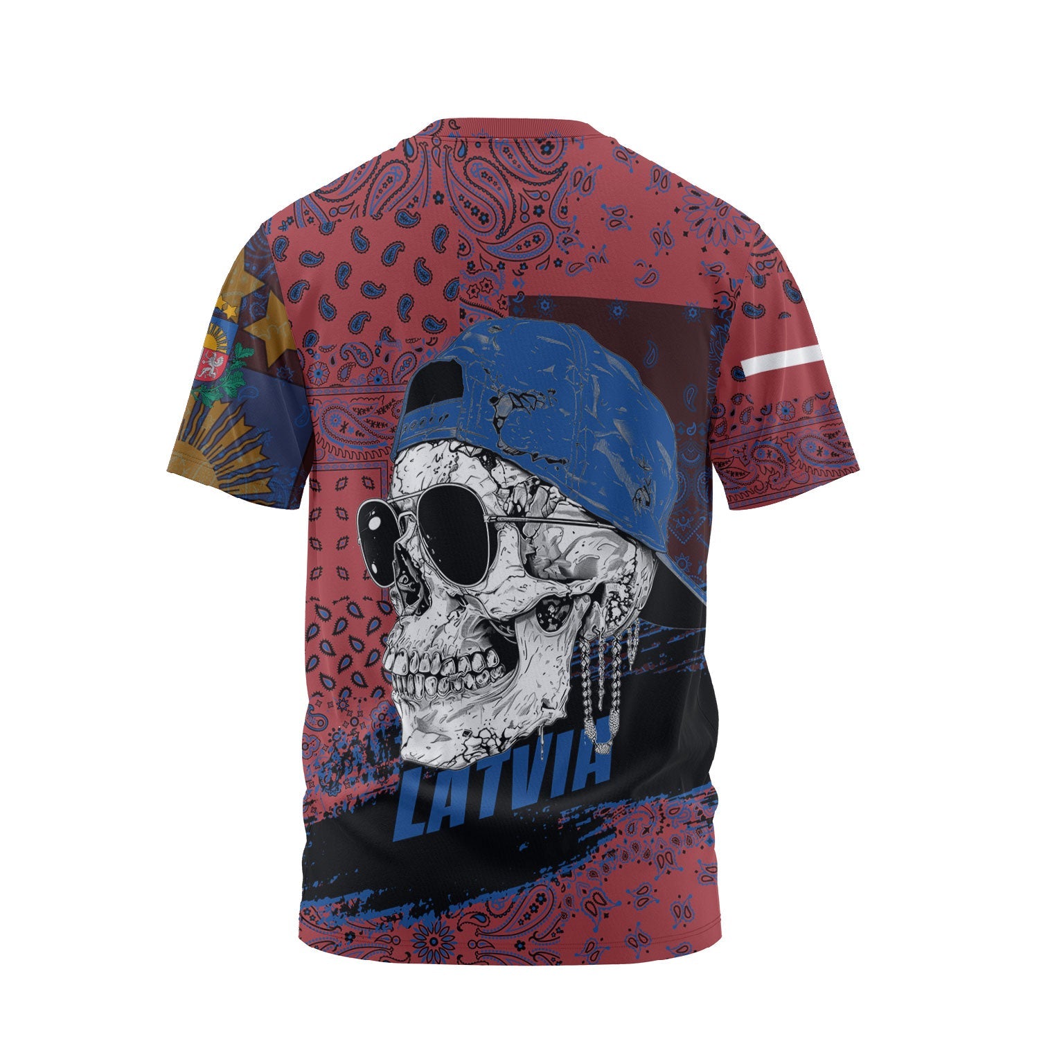 Latvia T Shirt Paisley Flag And Skull Style 2