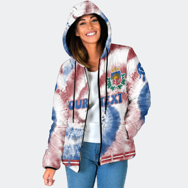 Latvia Women Hooded Padded Jacket Custom Tie Dye Style 1