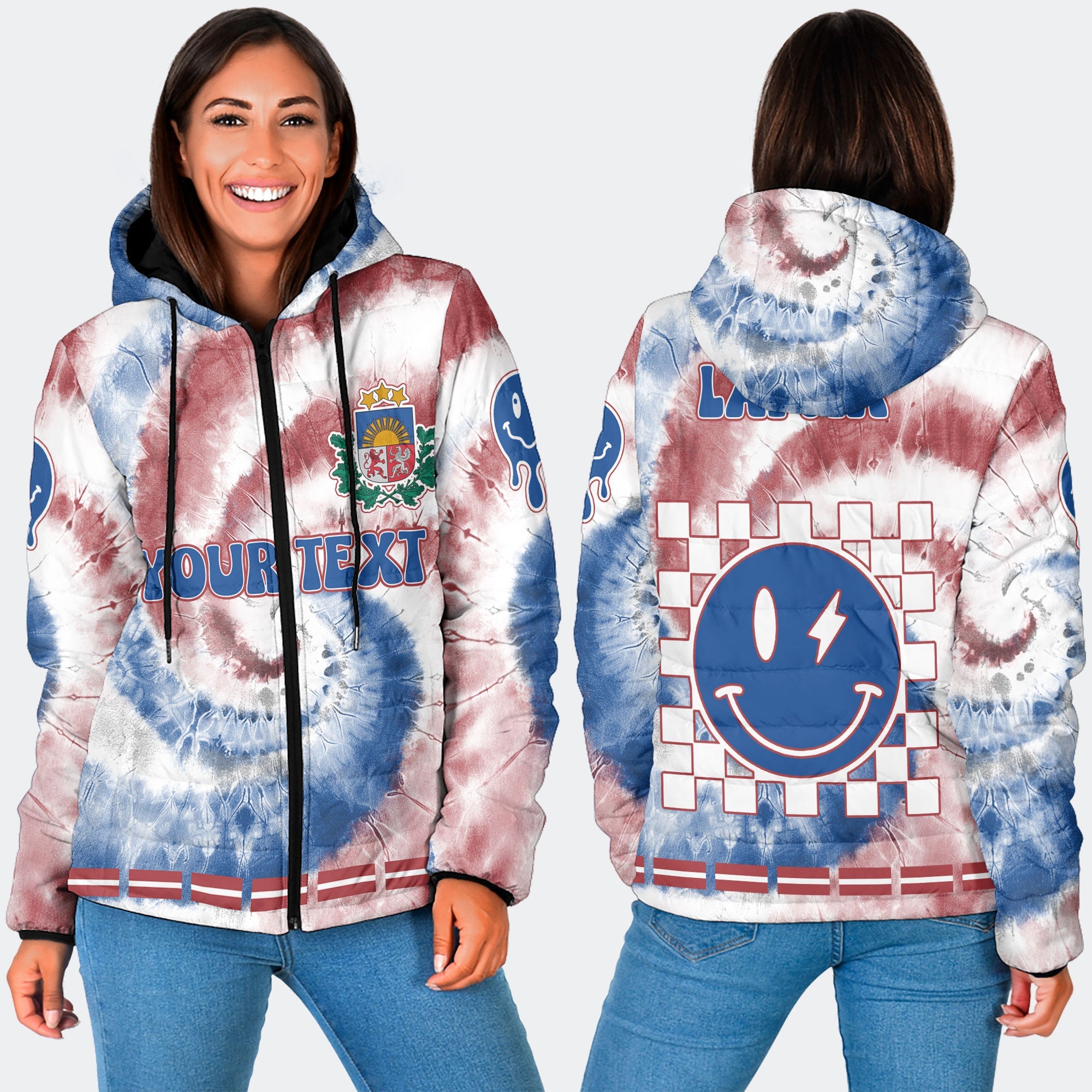 Latvia Women Hooded Padded Jacket Custom Tie Dye Style 3