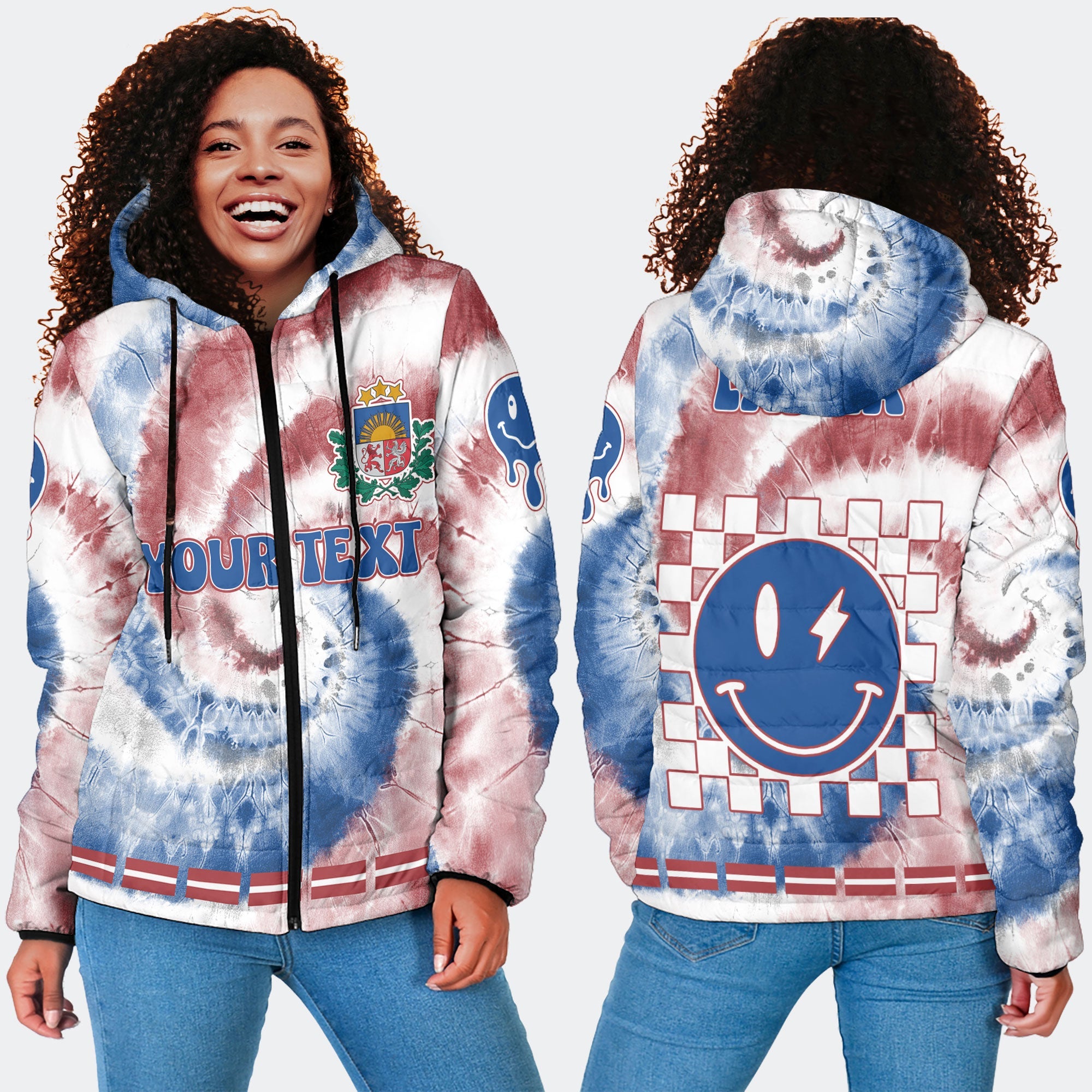 Latvia Women Hooded Padded Jacket Custom Tie Dye Style 4