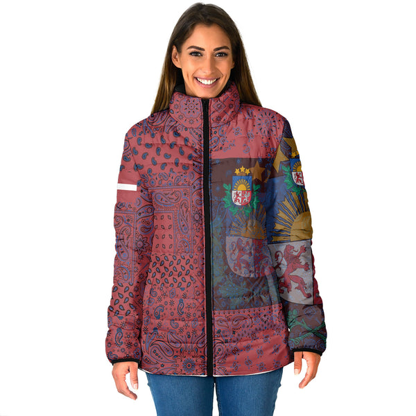 Latvia Women Padded Jacket Paisley Flag And Skull Style 1