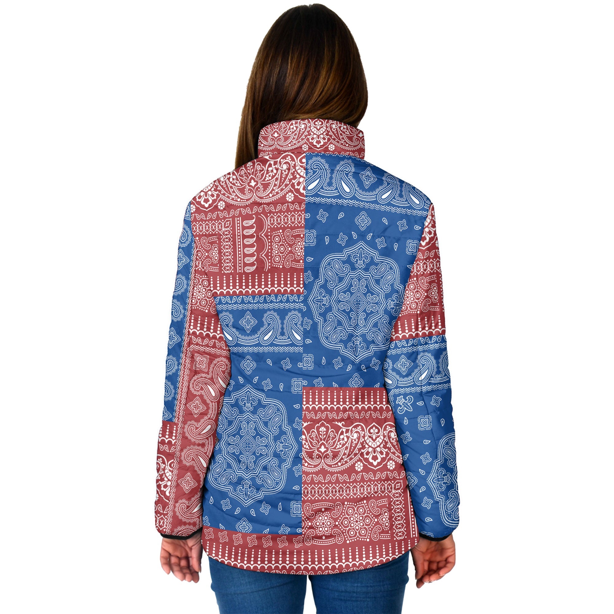 Latvia Women Padded Jacket Flag And Paisley Basic Style 2