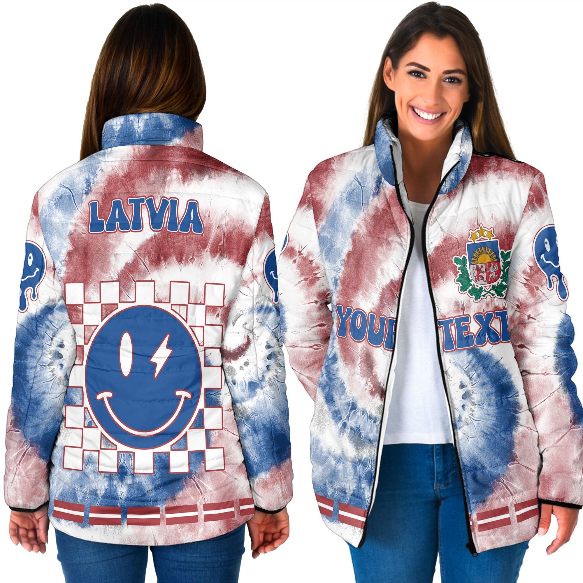 Latvia Women Padded Jacket Custom Tie Dye Style 3