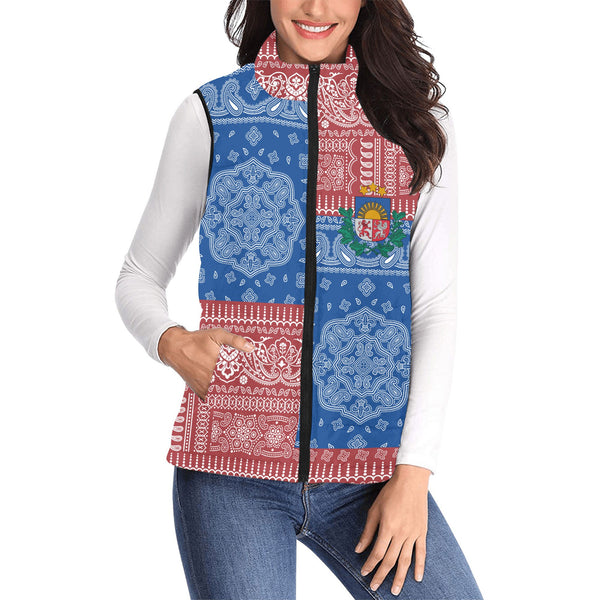 Latvia Women Padded Jacket Vest Flag And Paisley Basic Style 1