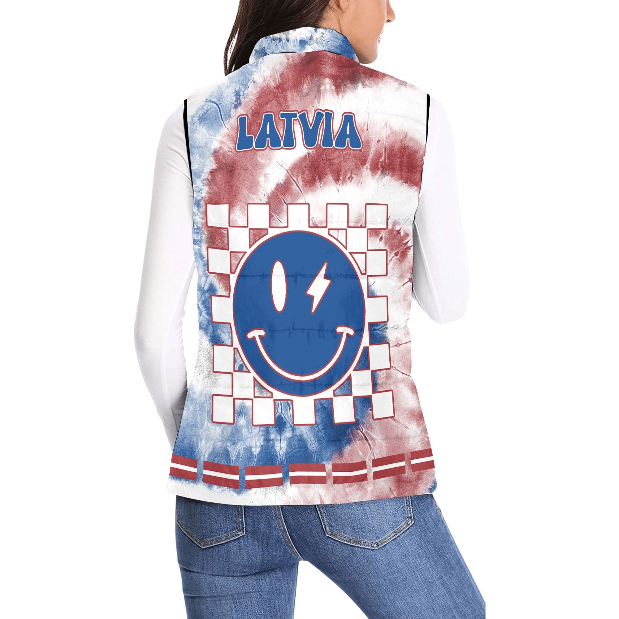 Latvia Women Padded Jacket Vest Custom Tie Dye Style 2