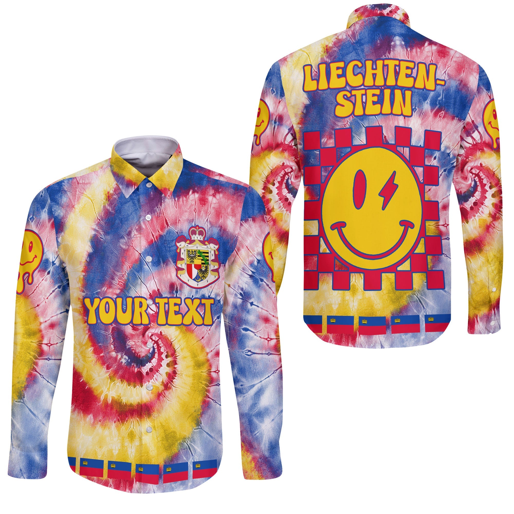 Liechtenstein Long Sleeve Button Shirt Custom Tie Dye Style 3