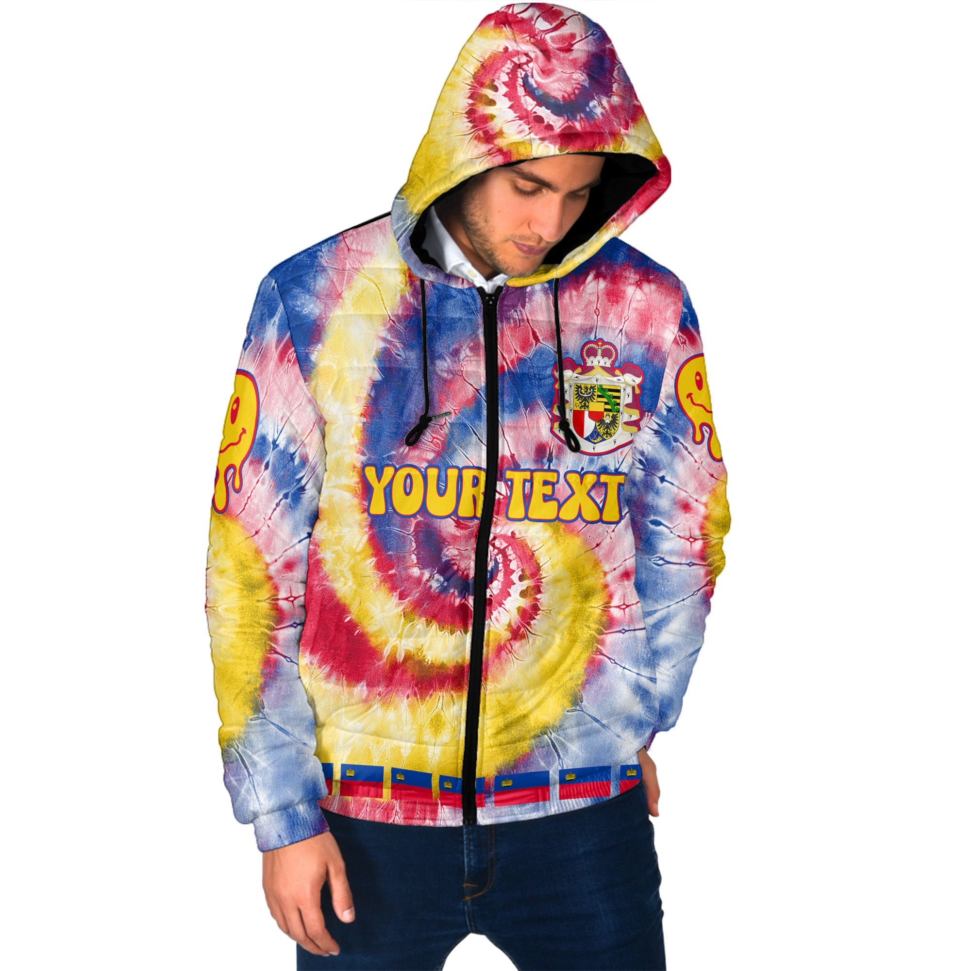 Liechtenstein Men Hooded Padded Jacket Custom Tie Dye Style 2