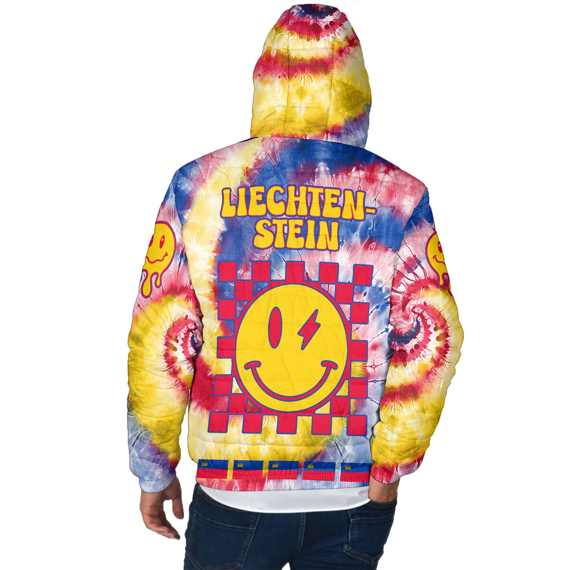 Liechtenstein Men Hooded Padded Jacket Custom Tie Dye Style 3