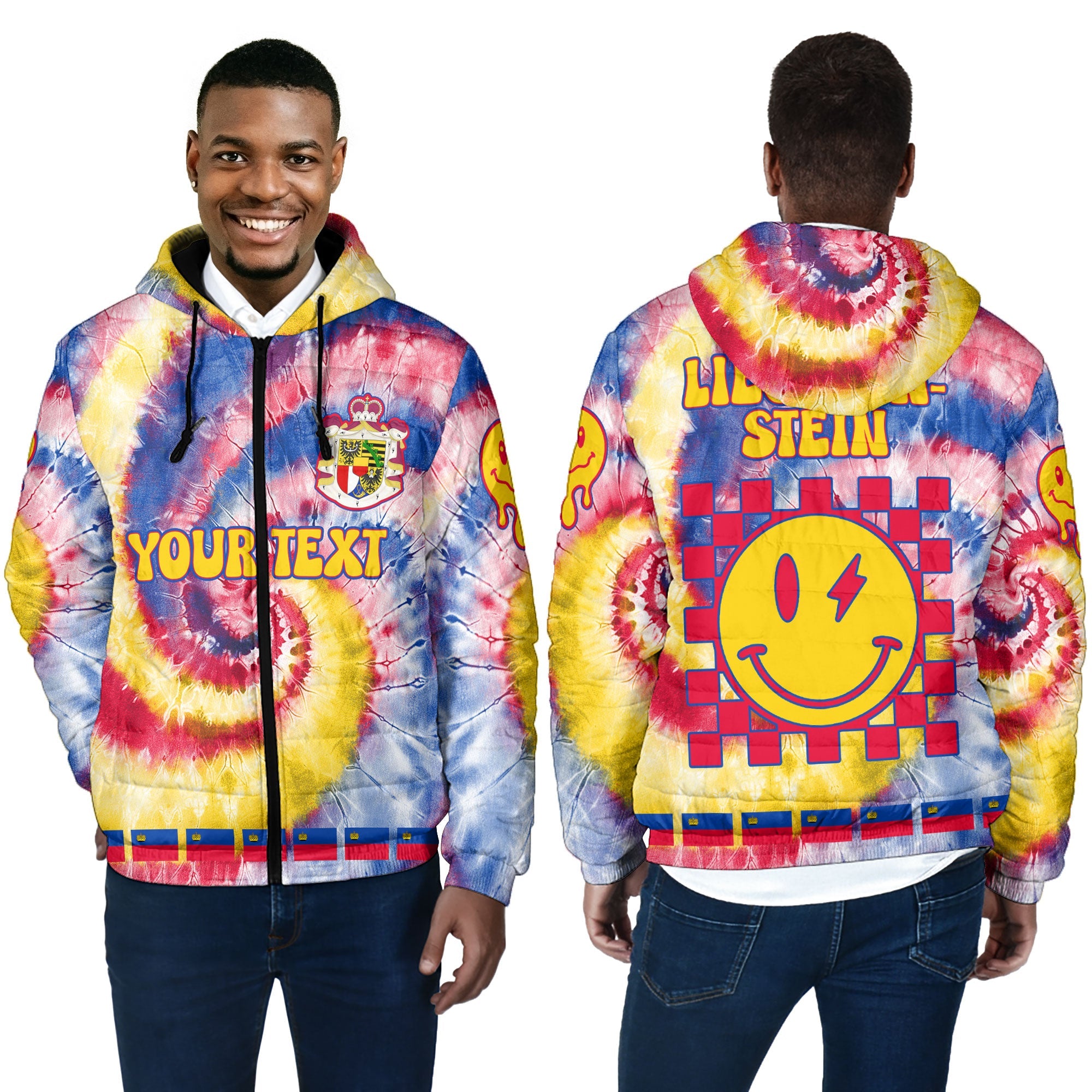 Liechtenstein Men Hooded Padded Jacket Custom Tie Dye Style 4