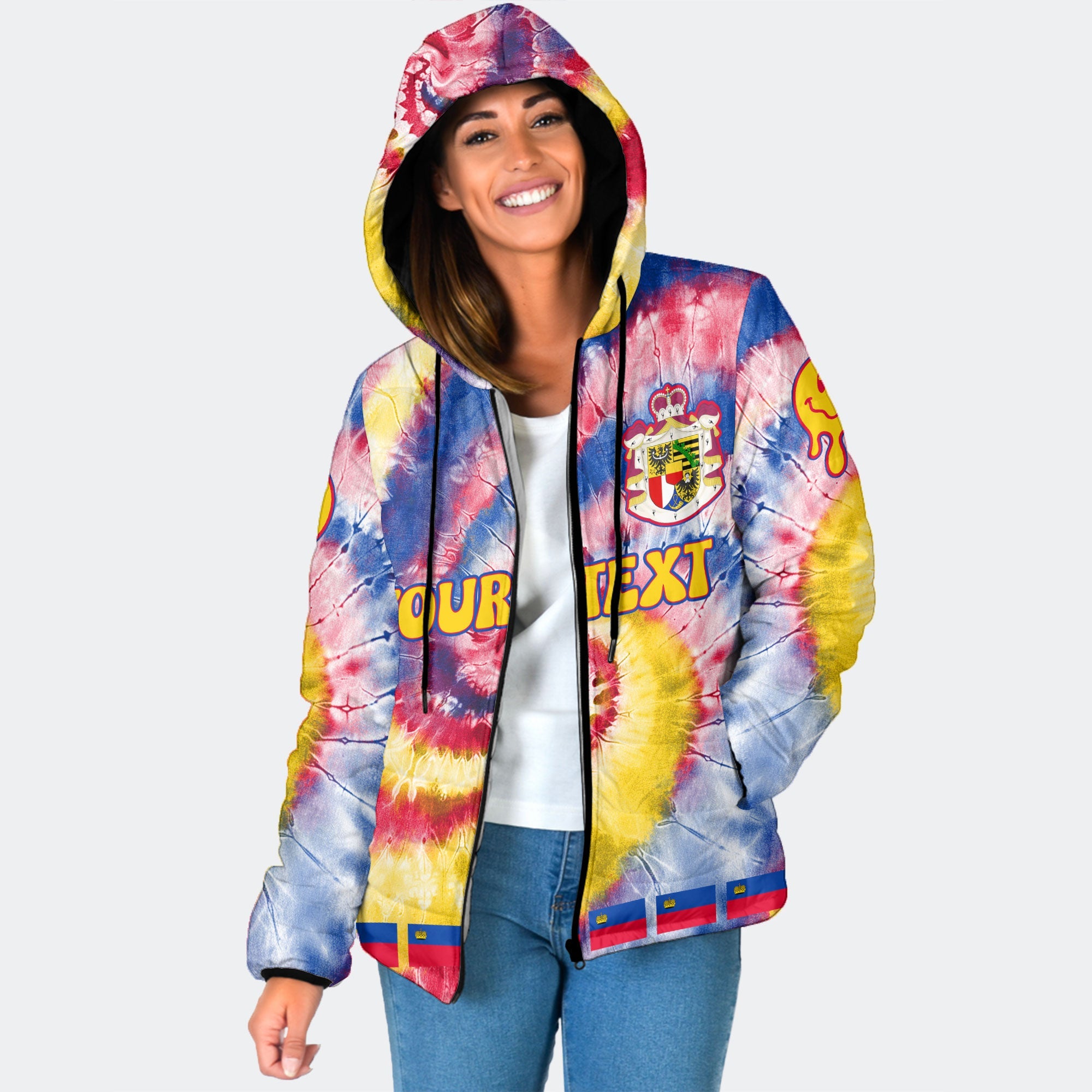 Liechtenstein Women Hooded Padded Jacket Custom Tie Dye Style 1