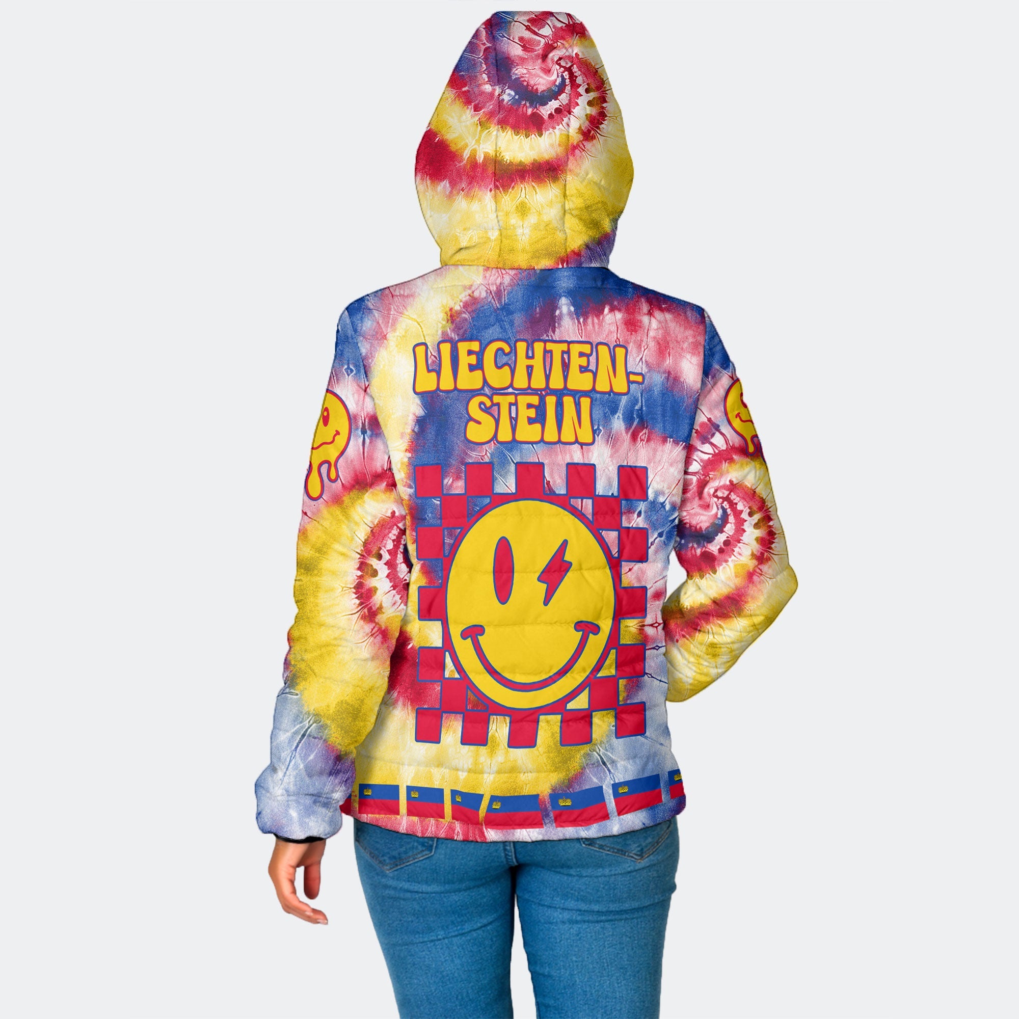 Liechtenstein Women Hooded Padded Jacket Custom Tie Dye Style 2