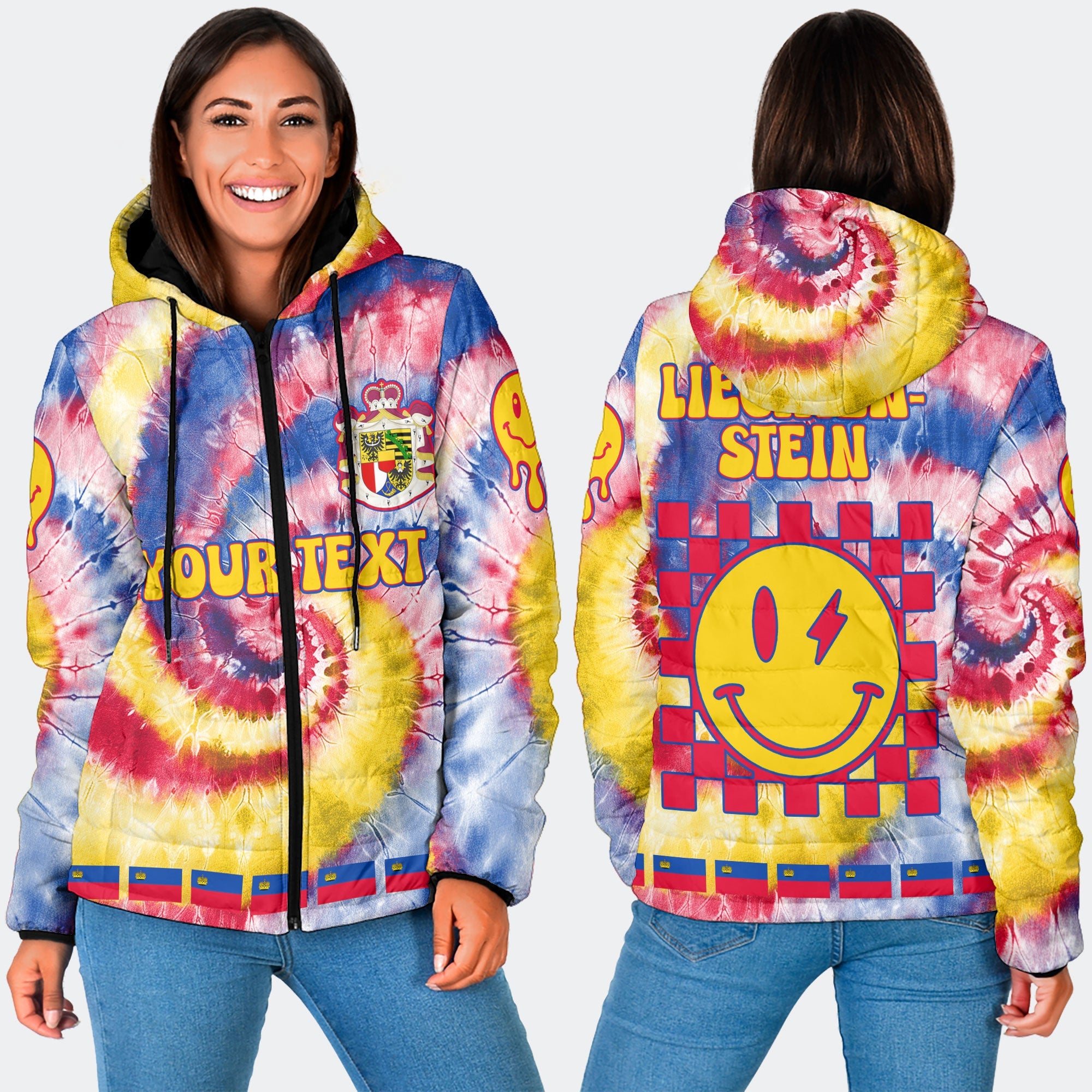 Liechtenstein Women Hooded Padded Jacket Custom Tie Dye Style 3