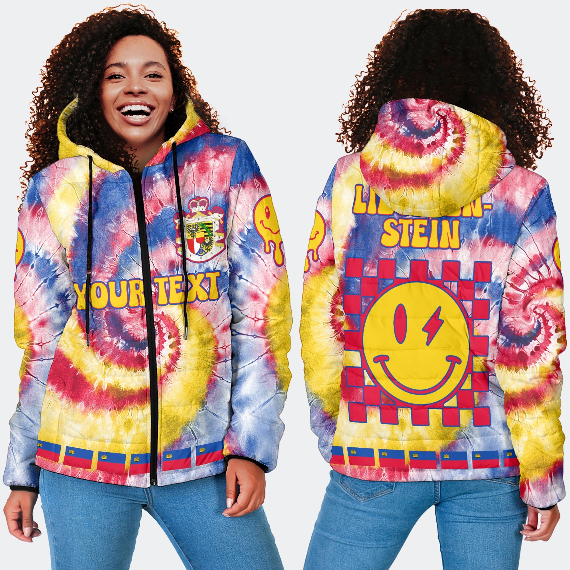 Liechtenstein Women Hooded Padded Jacket Custom Tie Dye Style 4