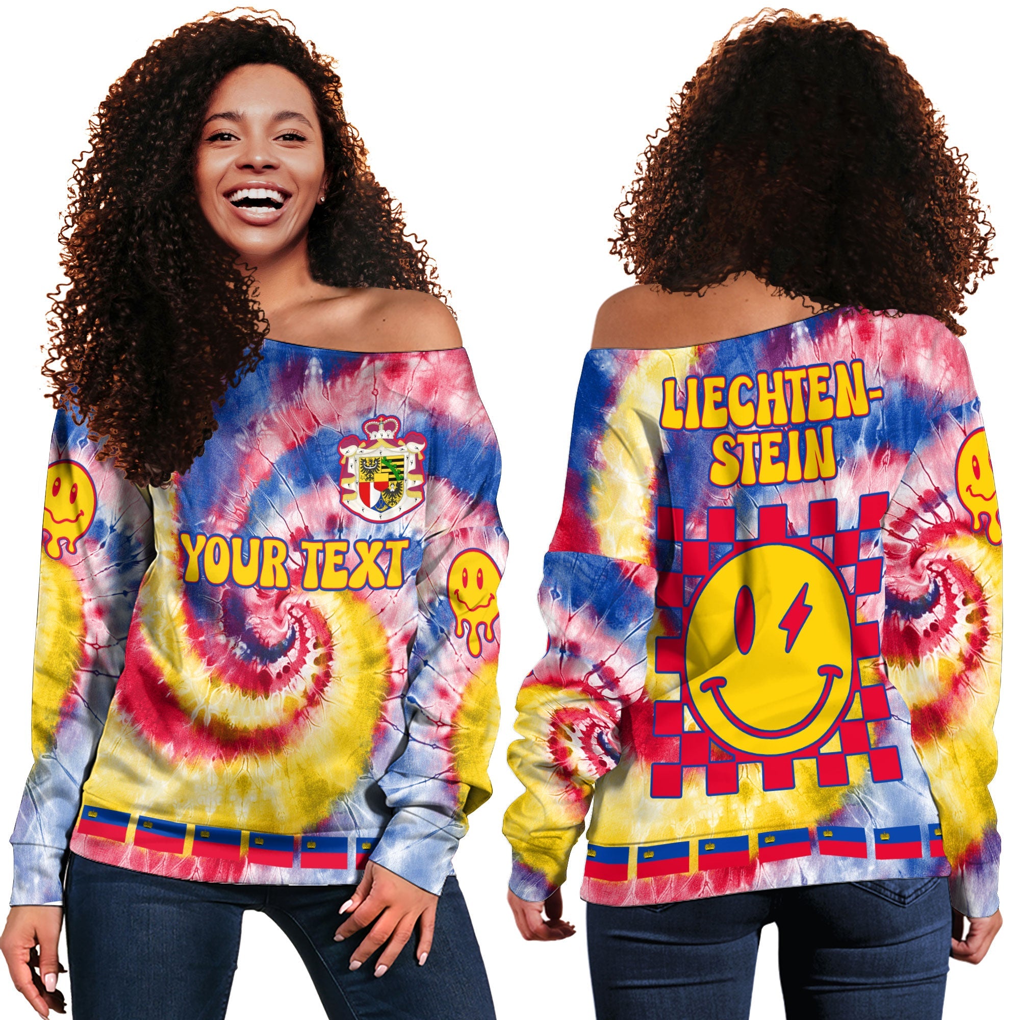 Liechtenstein Women Off Shoulder Sweatshirt Custom Tie Dye Style 2