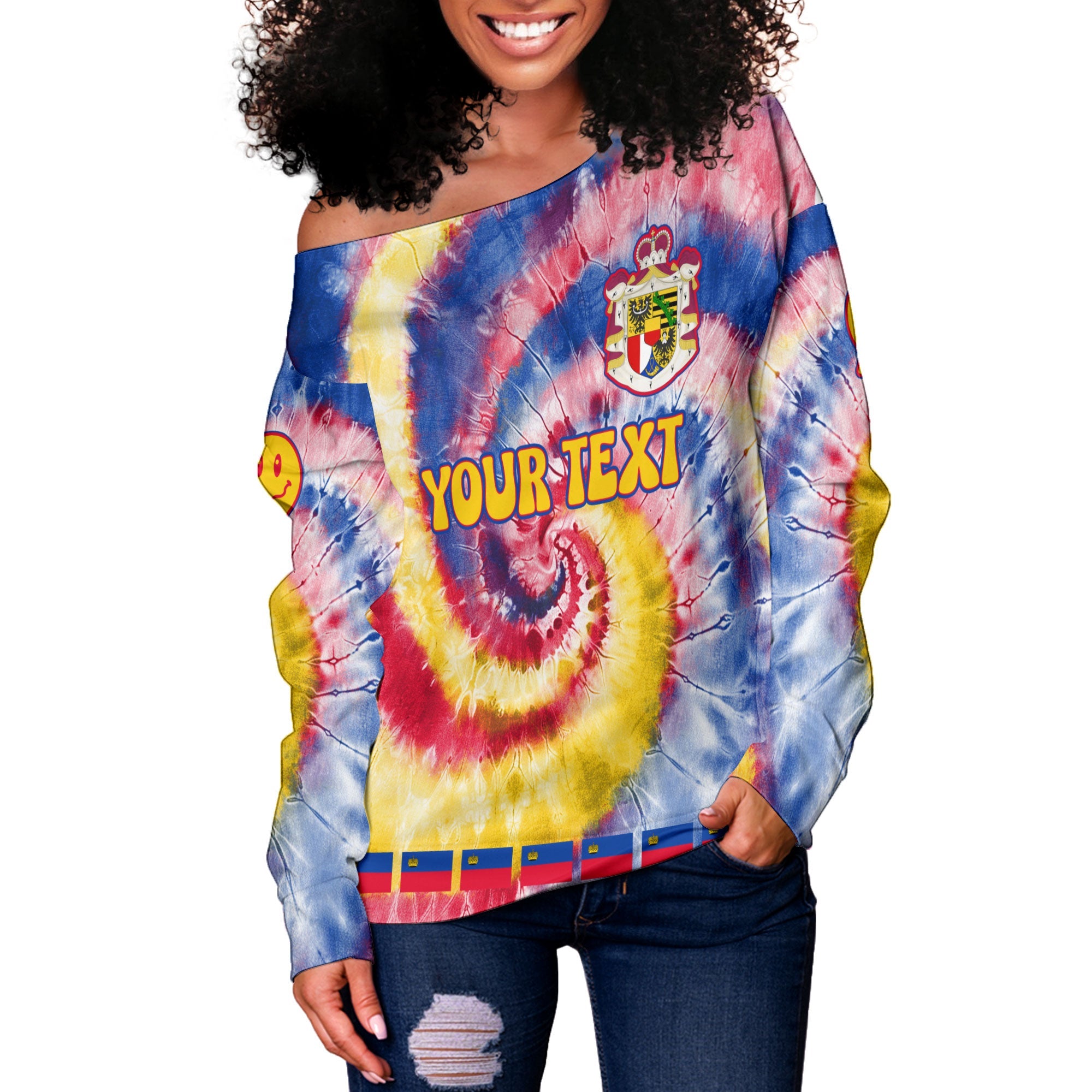 Liechtenstein Women Off Shoulder Sweatshirt Custom Tie Dye Style 3