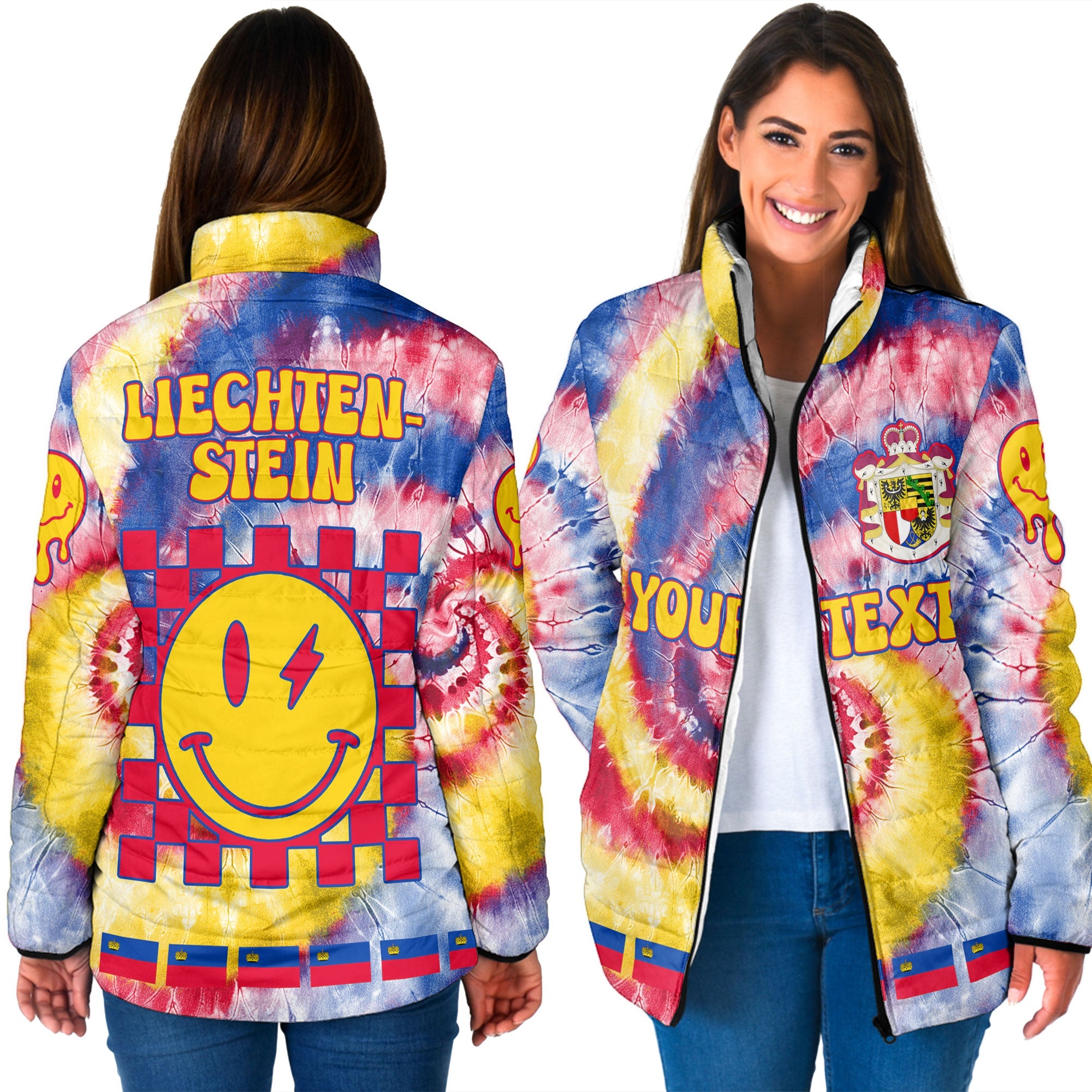 Liechtenstein Women Padded Jacket Custom Tie Dye Style 3