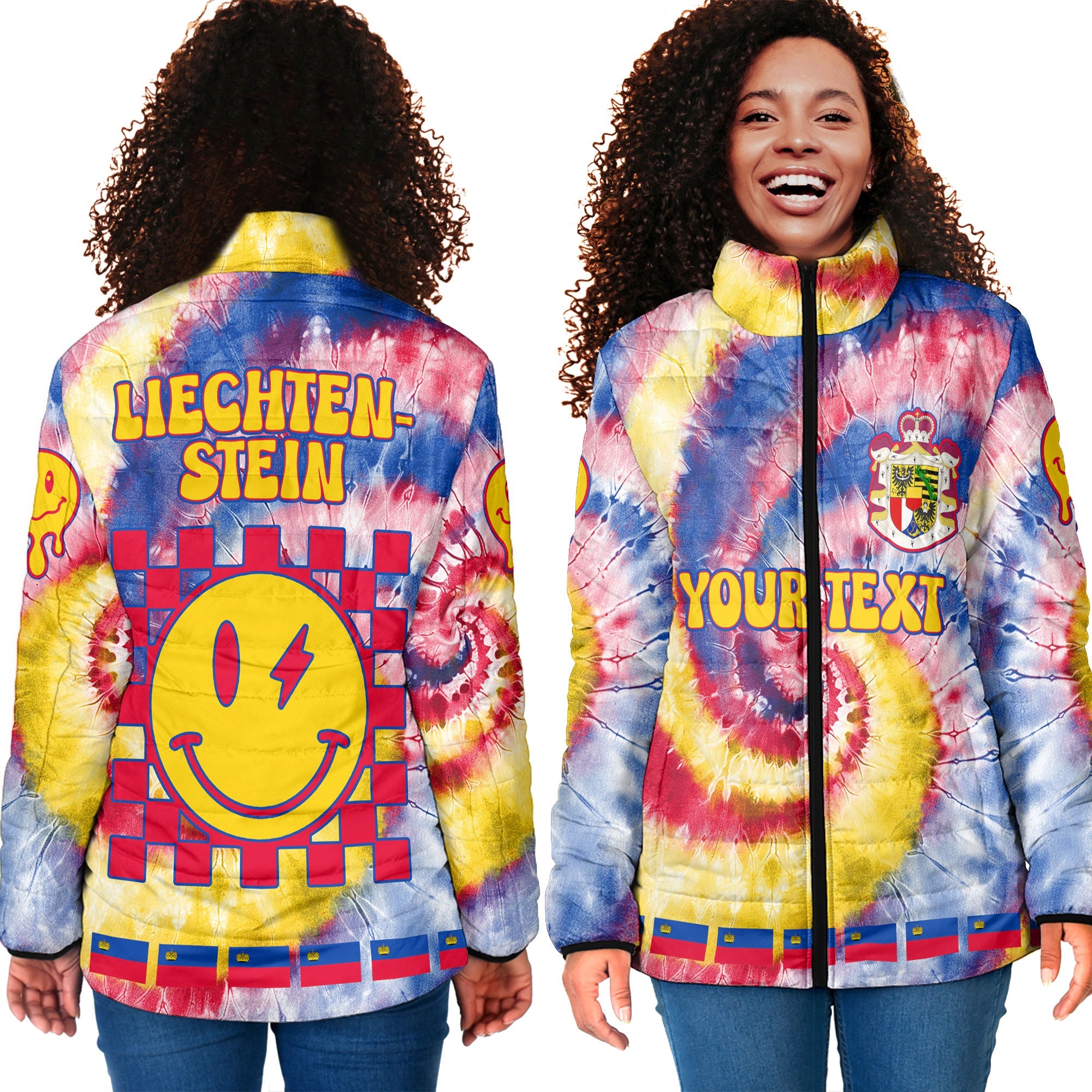 Liechtenstein Women Padded Jacket Custom Tie Dye Style 4