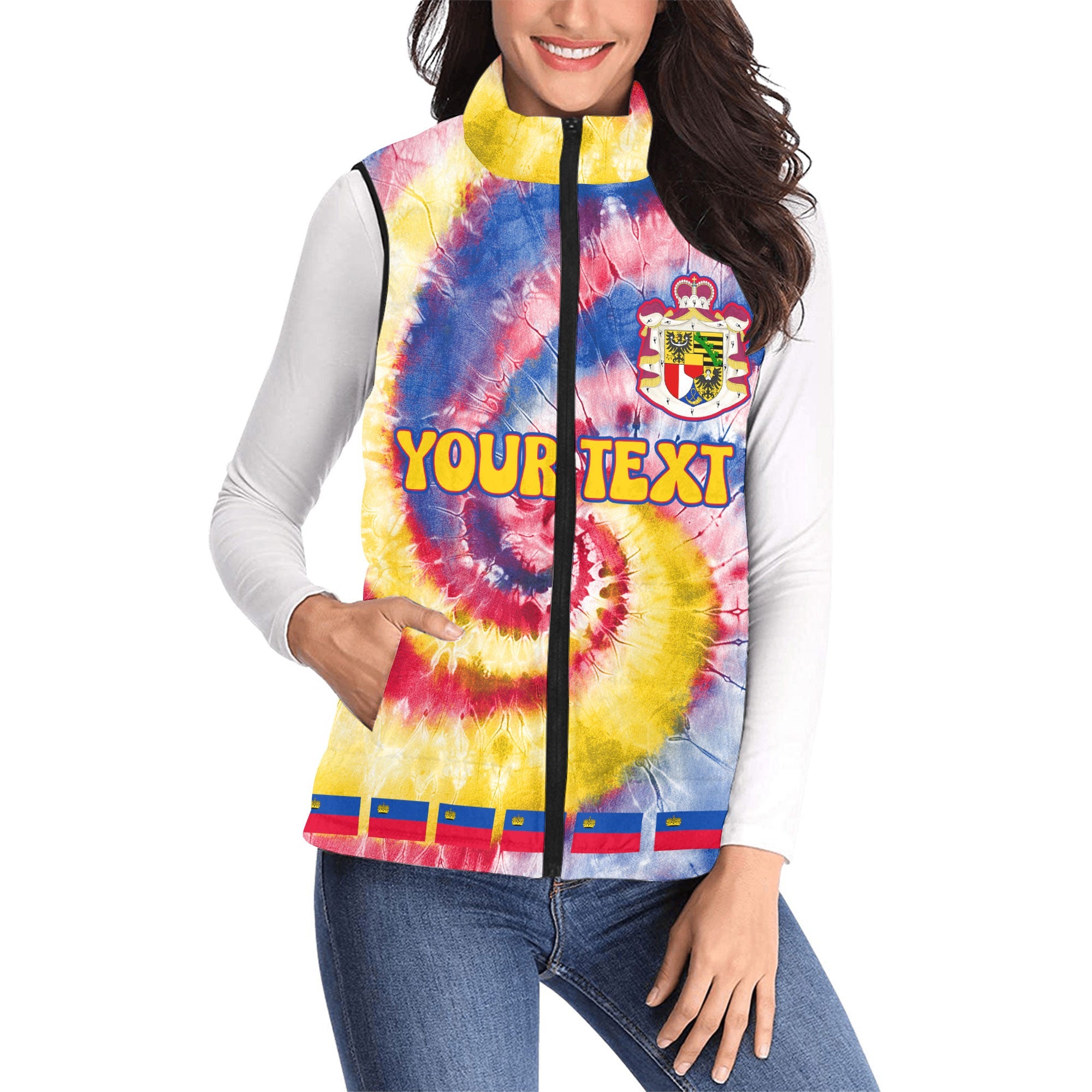 Liechtenstein Women Padded Jacket Vest Custom Tie Dye Style 1