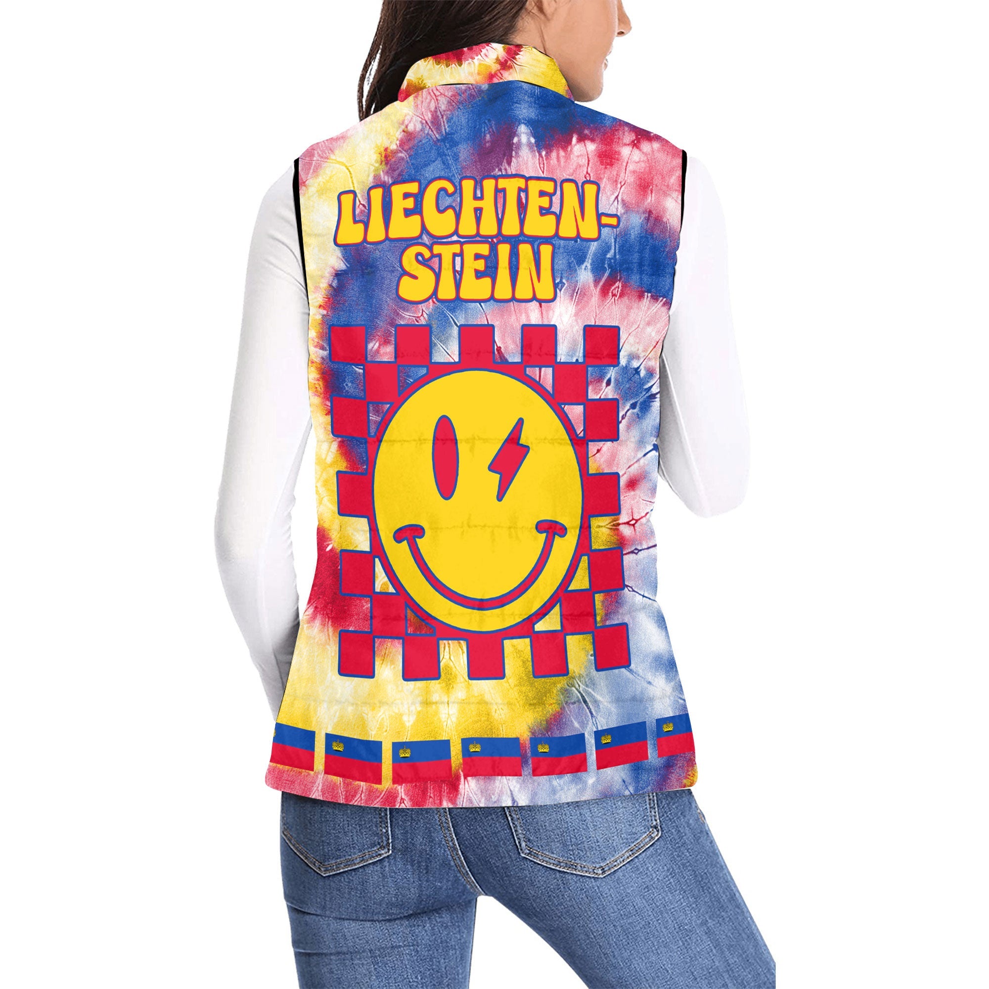 Liechtenstein Women Padded Jacket Vest Custom Tie Dye Style 2