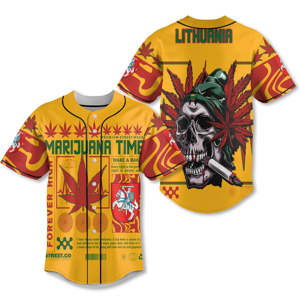 Lithuania Baseball Jersey Flag & Coat Of Arms Marijuanas Style