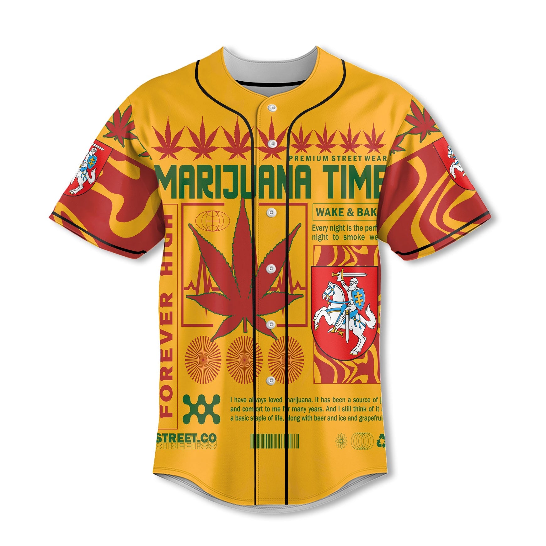 Lithuania Baseball Jersey Flag & Coat Of Arms Marijuanas Style