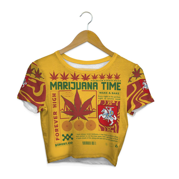 Lithuania Crop Top T Shirt Flag & Coat Of Arms Marijuanas Style