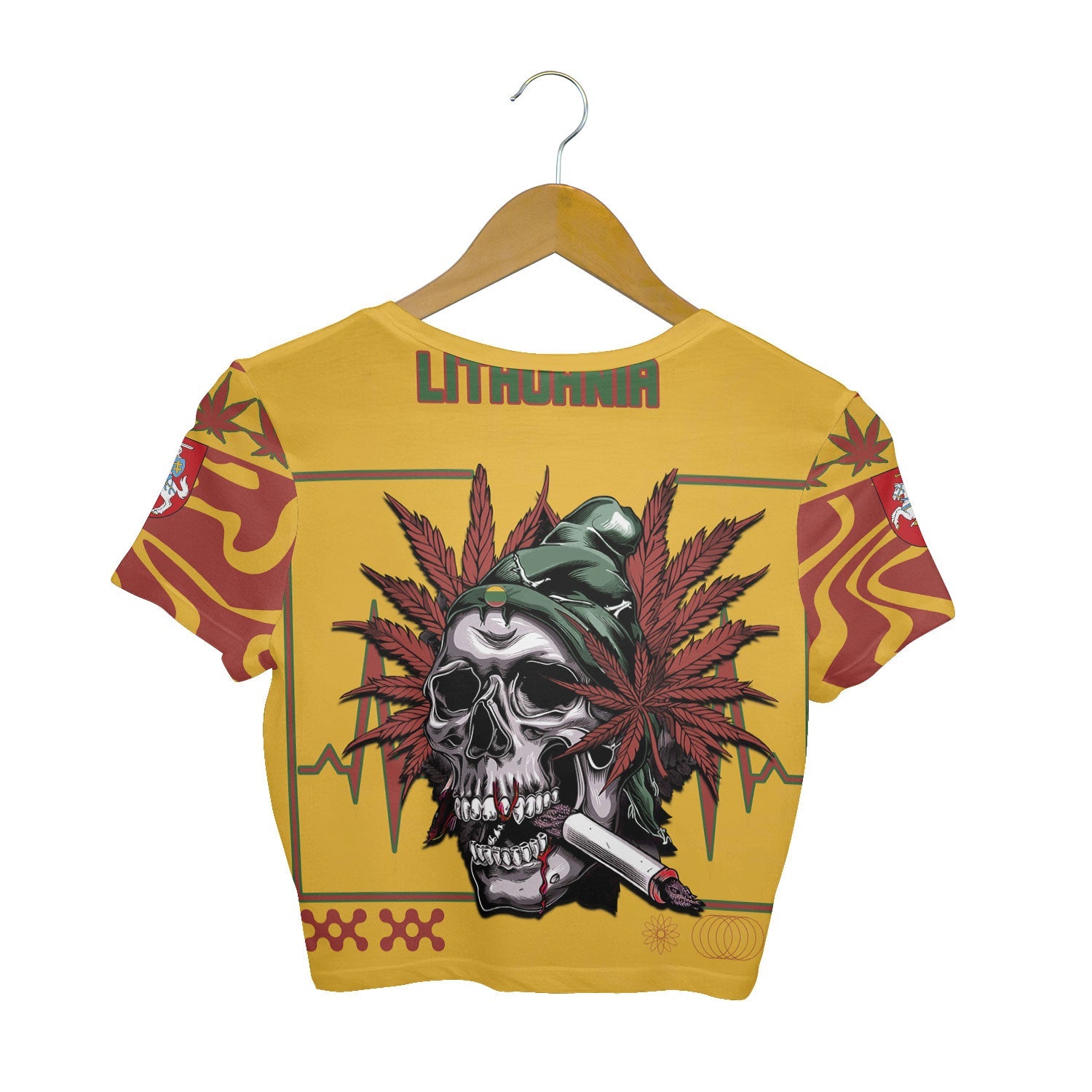 Lithuania Crop Top T Shirt Flag & Coat Of Arms Marijuanas Style