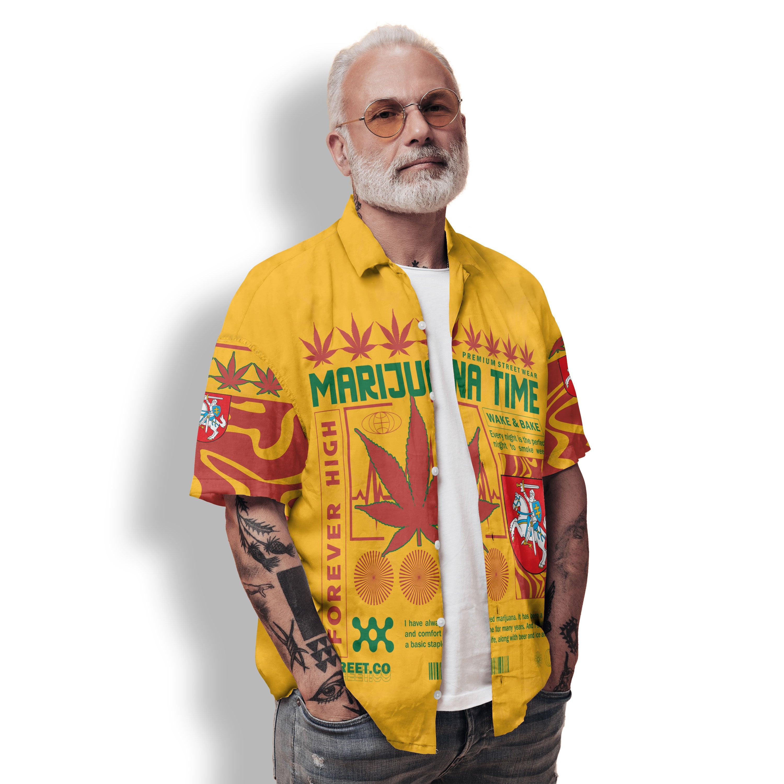 Lithuania Hawaiian Shirt Flag & Coat Of Arms Marijuanas Style