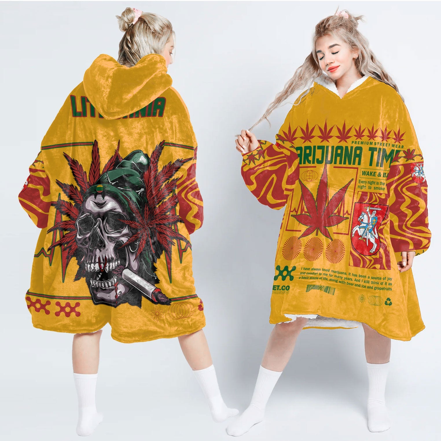 Lithuania Snug Hoodie Flag & Coat Of Arms Marijuanas Style